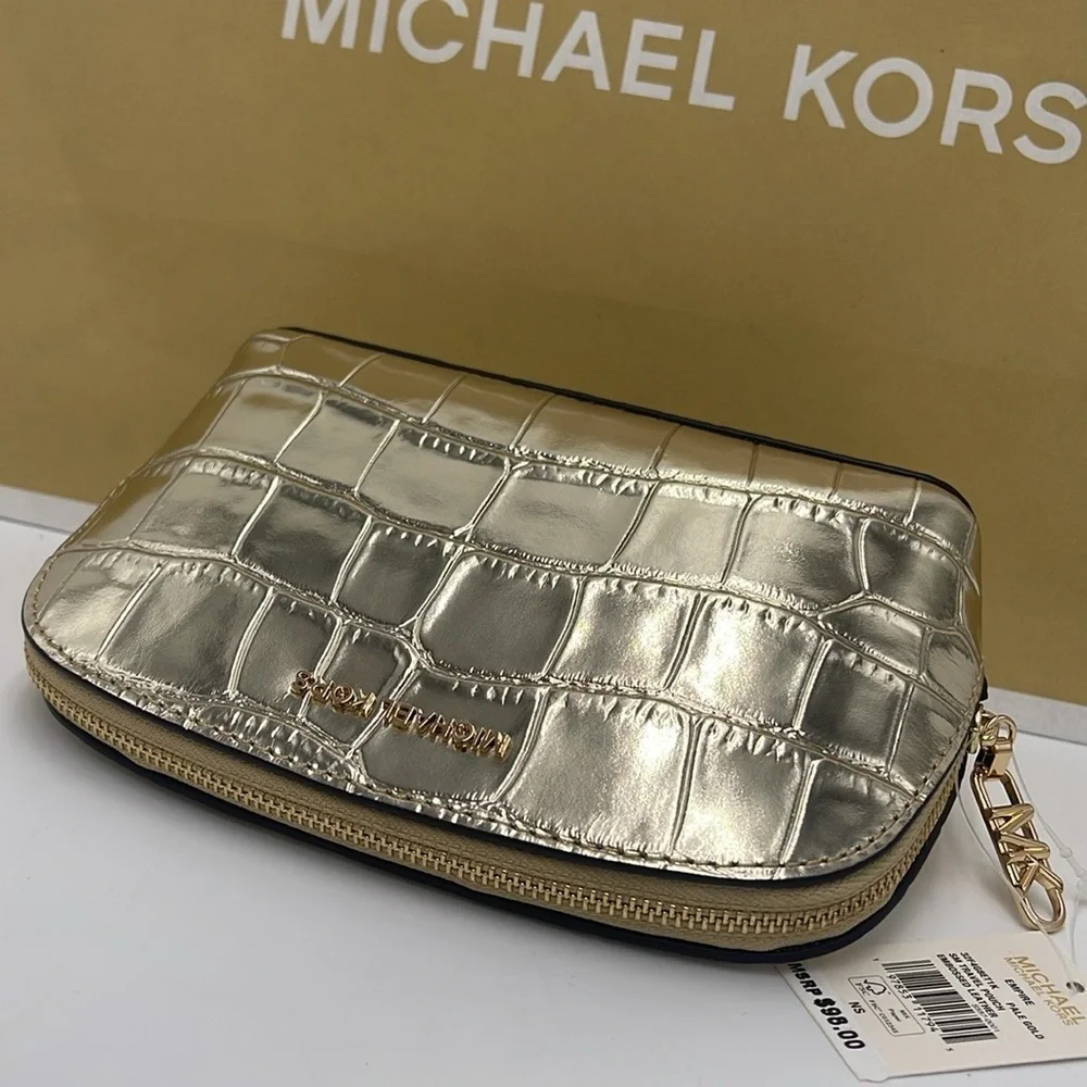 Michael Kors Empire Small Metallic Crocodile Embossed Leather Travel Pouch NWT